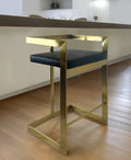 26'' Black and Gold Faux Leather and Stainless Steel Low Back Counter Height Bar Chair