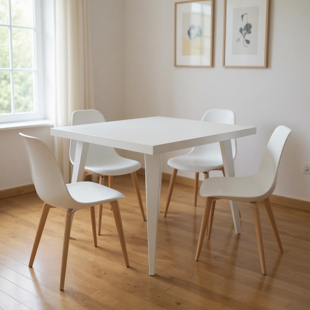 32 White Steel and Metal Square Dining Table