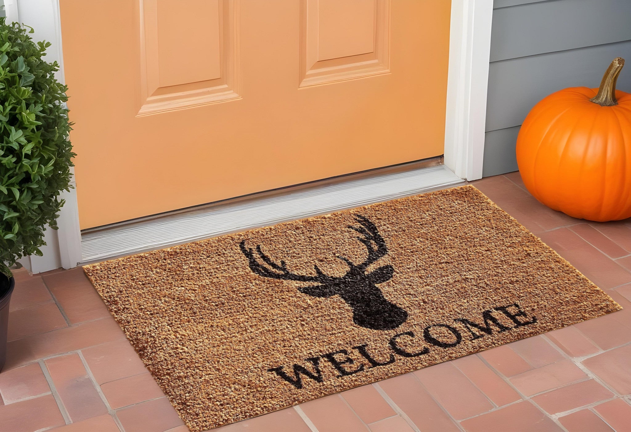 24 X 36 Natural and Black Coir Stag Welcome Outdoor Door Mat