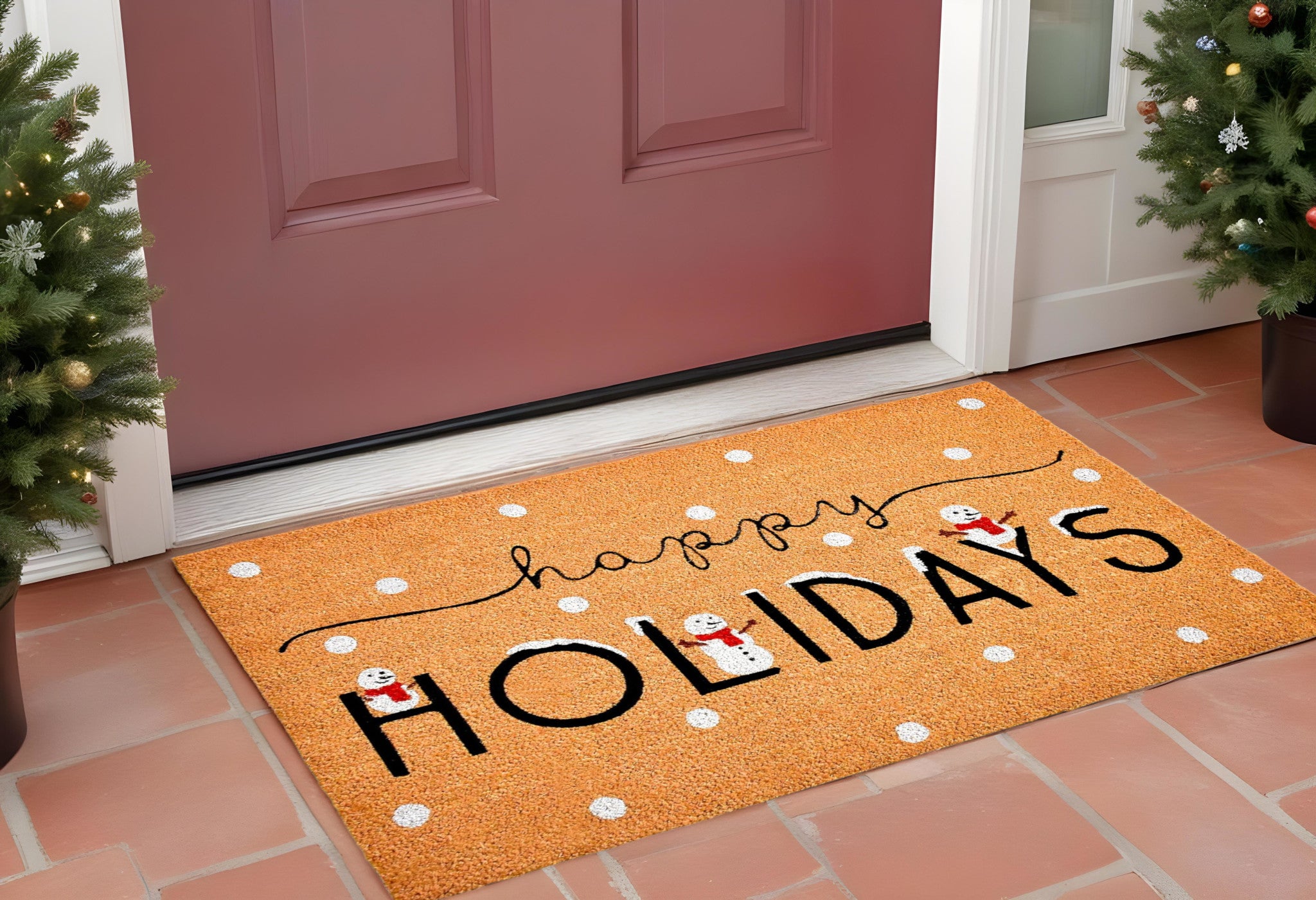 24 X 36 Natural Black and White Coir Happy Holidays Outdoor Christmas Door Mat
