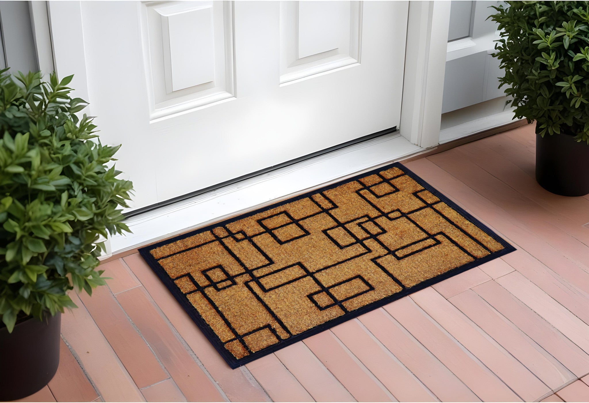 24 X 36 Natural and Black Coir Geometric Outdoor Door Mat