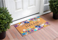 24 X 36 Natural Blue and Purple Coir Floral Hello Outdoor Door Mat