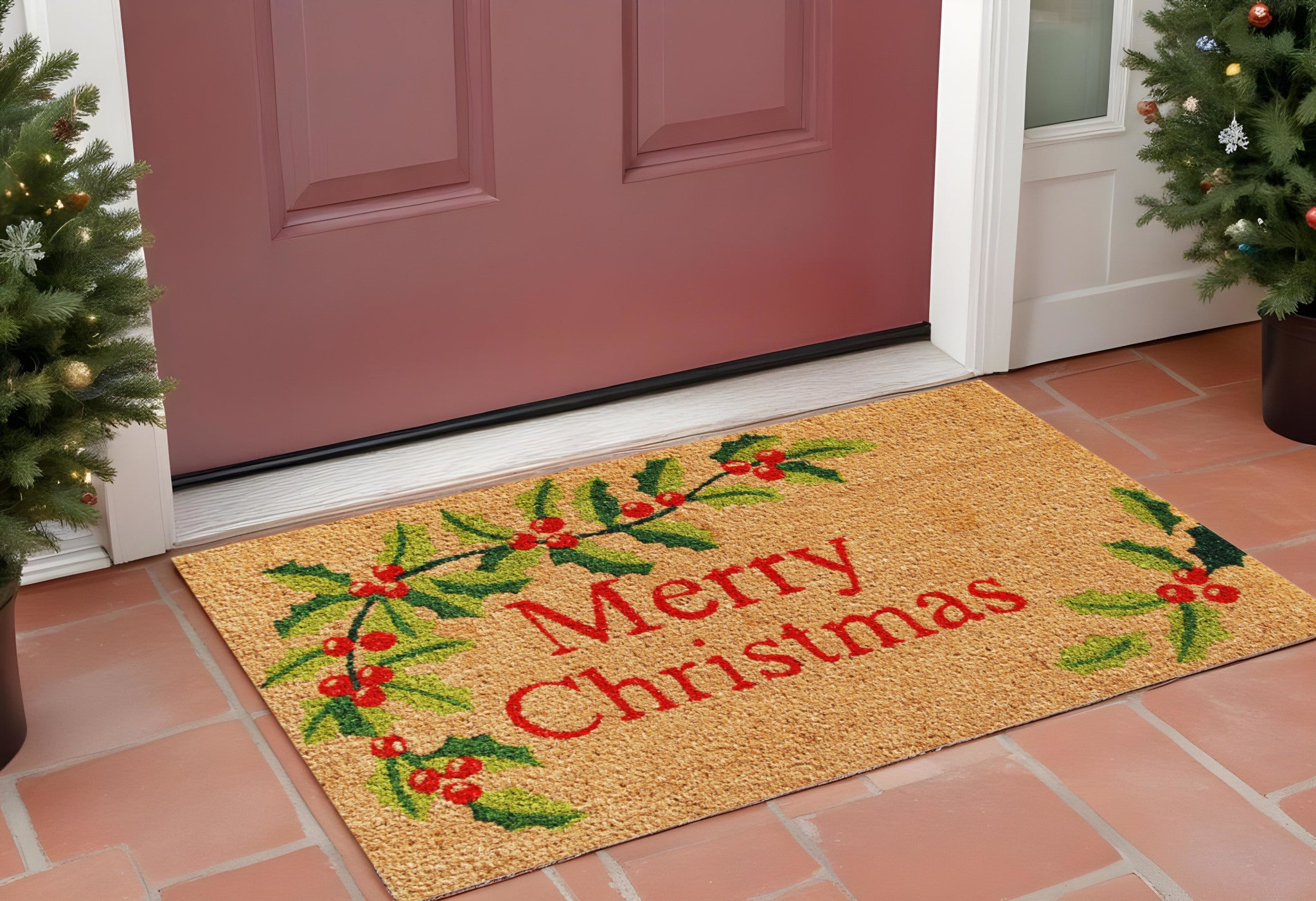 24 X 36 Natural Red and Green Coir Merry Christmas Outdoor Christmas Door Mat