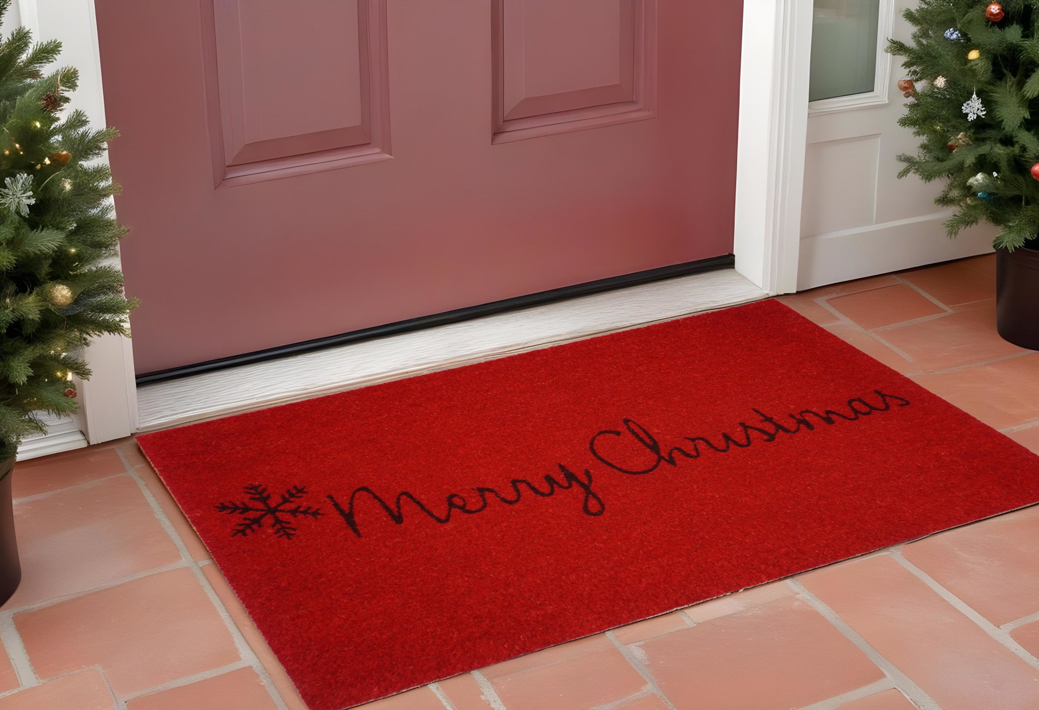 24 X 36 Red and Black Coir Merry Christmas Outdoor Christmas Door Mat