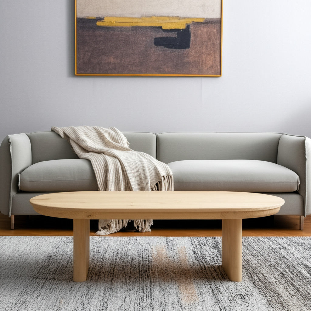 54'' Natural Solid Wood Oval Solid Coffee Table