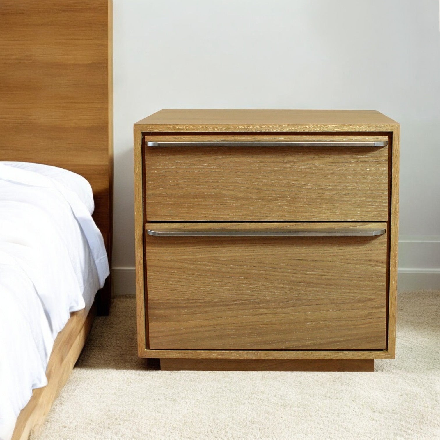 24'' Natural Solid and Manufactured Wood Two Drawer Nightstand