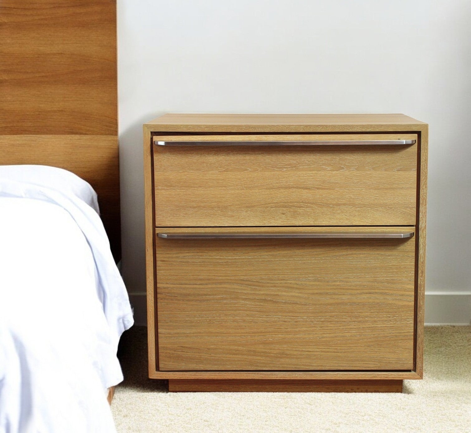 28'' Natural Solid and Manufactured Wood Two Drawer Nightstand