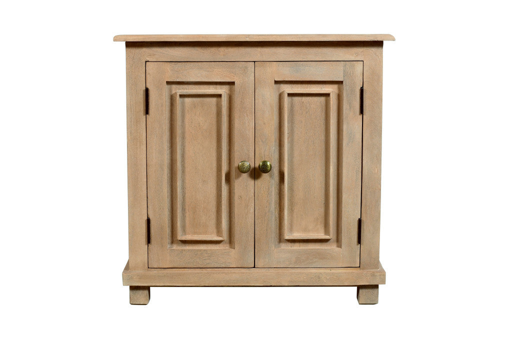 28'' Distressed Beige Solid Wood Nightstand With Storage