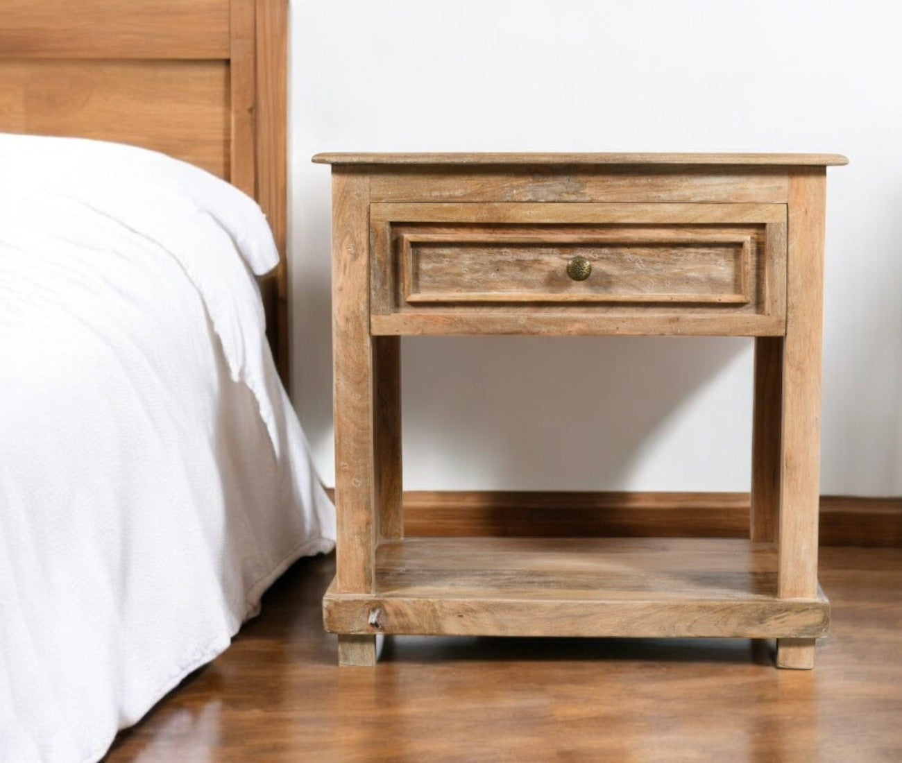 28'' Distressed Natural One Drawer Solid Wood Nightstand