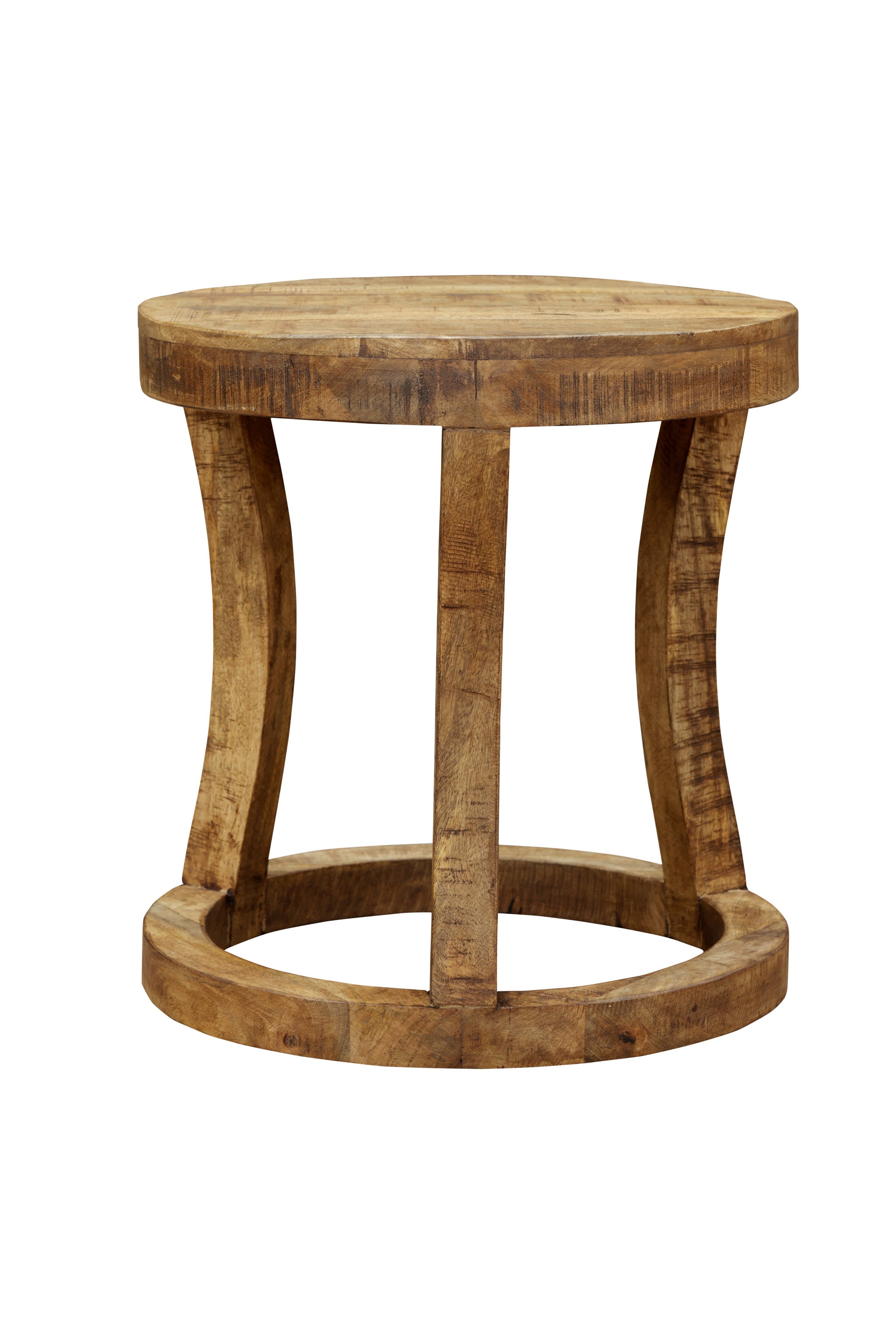 18'' Brown And Brown Wood Distressed Solid Wood Round End Table