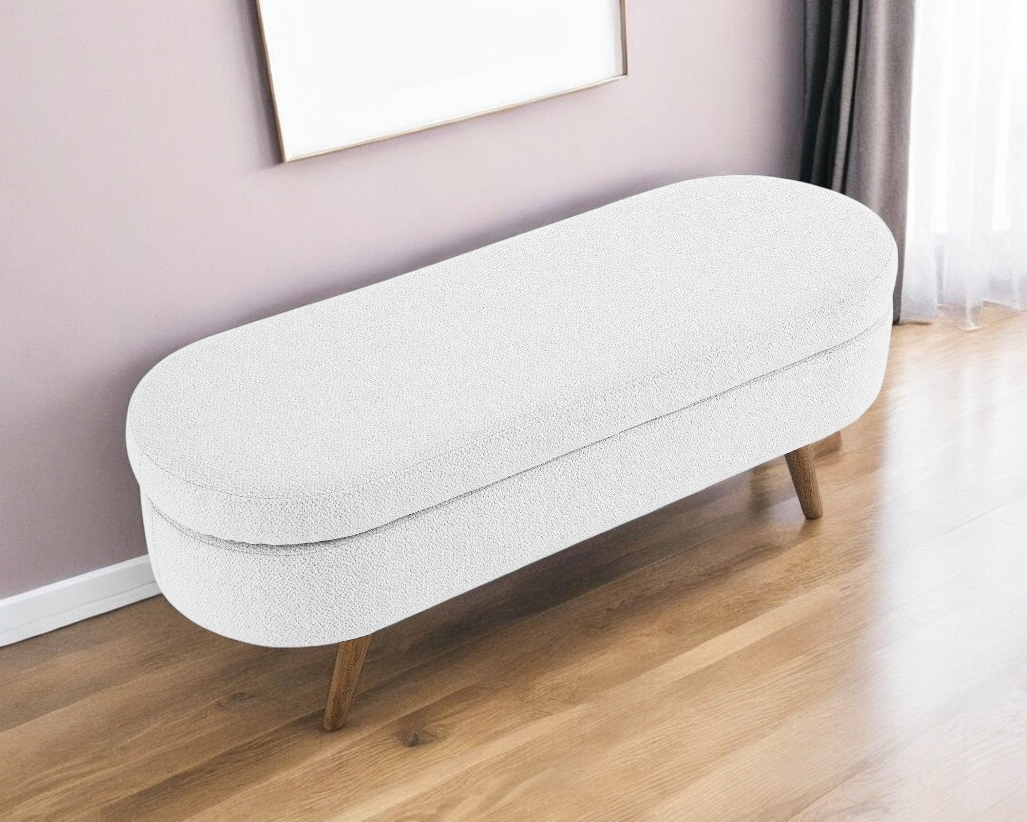 44'' White and Brown Linen Upholstered Storage Bench with Flip Top