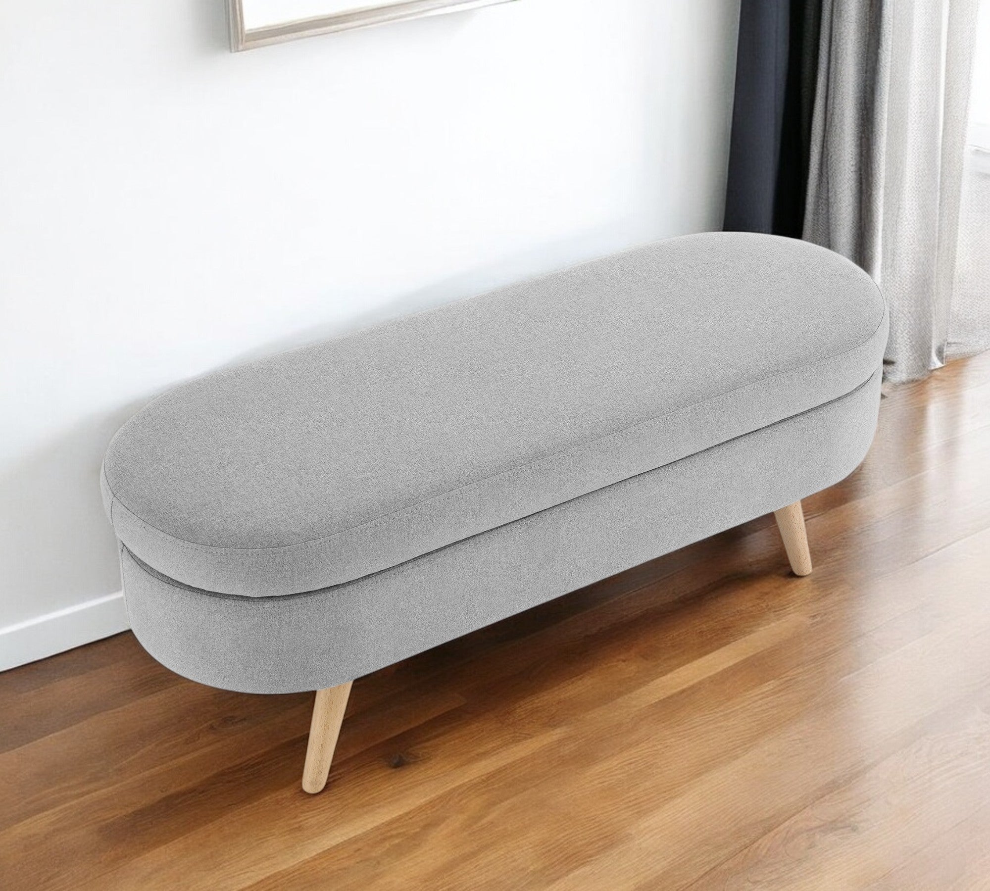 44'' Gray and Brown Linen Upholstered Storage Bench with Flip Top