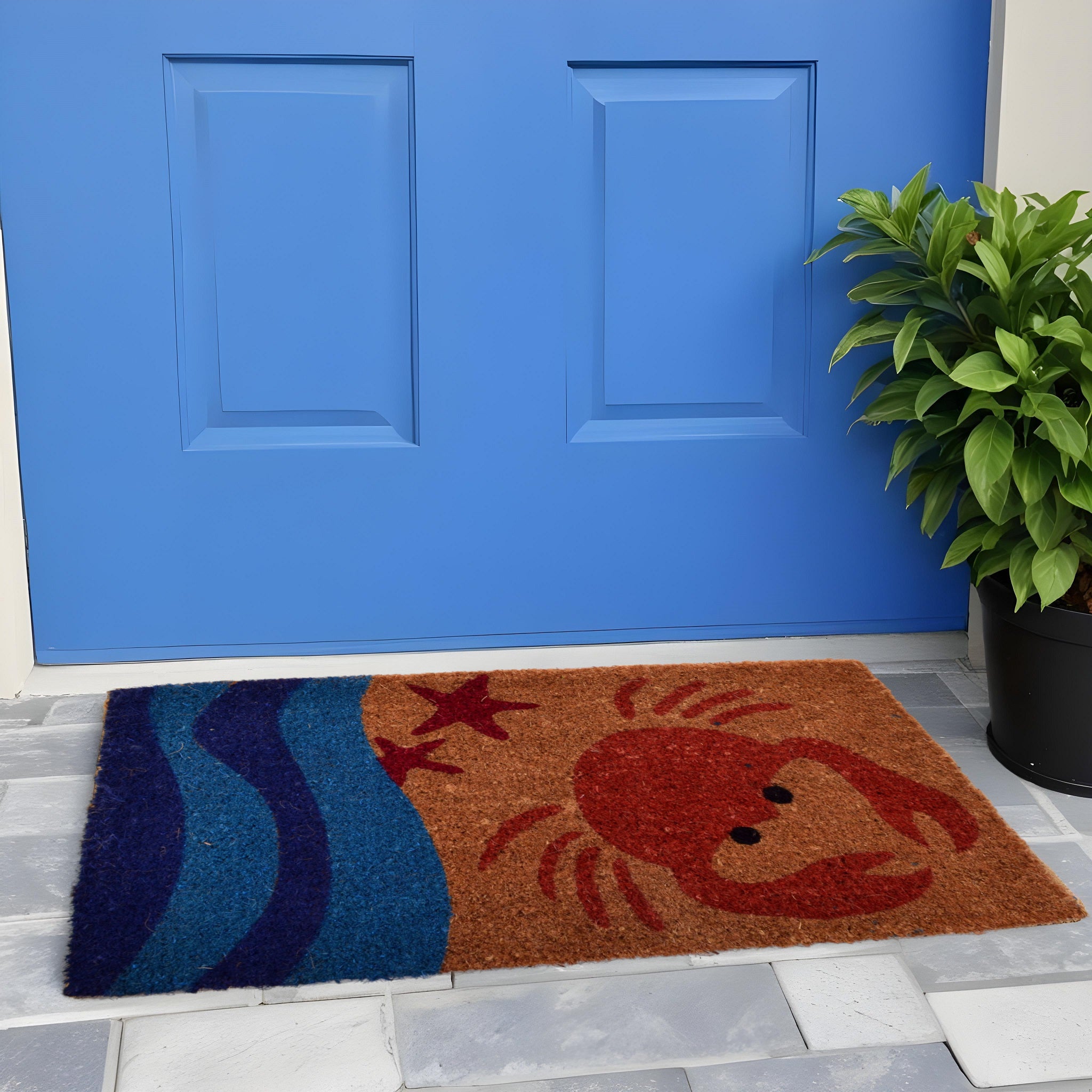 18'' X 30'' Blue and Red Coir Crab Outdoor Door Mat
