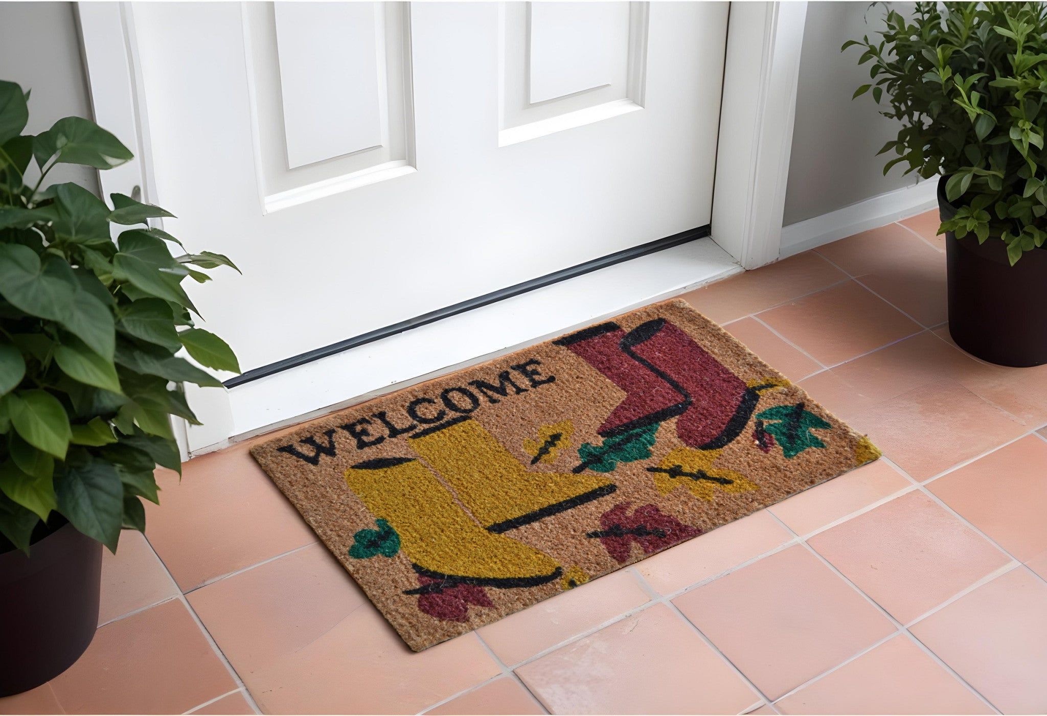 18'' X 30'' Brown and Red Coir Leaves Welcome Outdoor Spring Door Mat