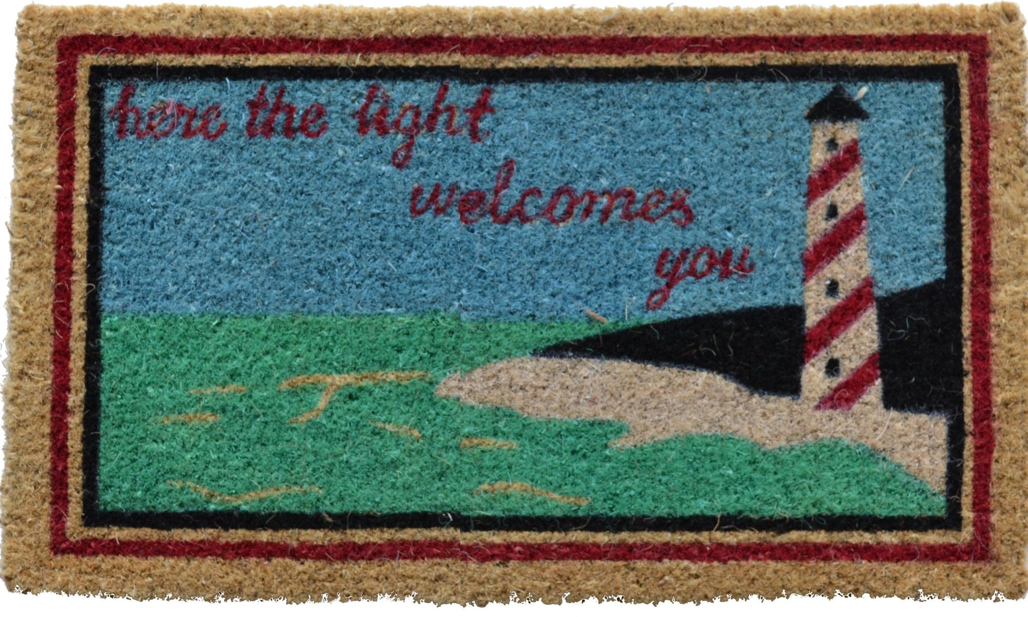 18'' X 30'' Brown Coir Lighthouse Here The Light Welcomes You Outdoor Door Mat