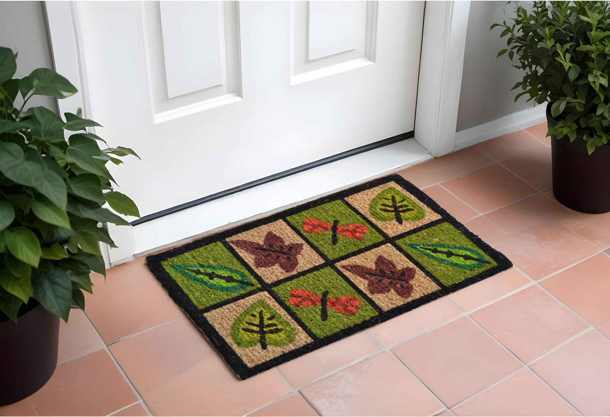 18'' X 30'' Brown Coir Leaves Outdoor Door Mat