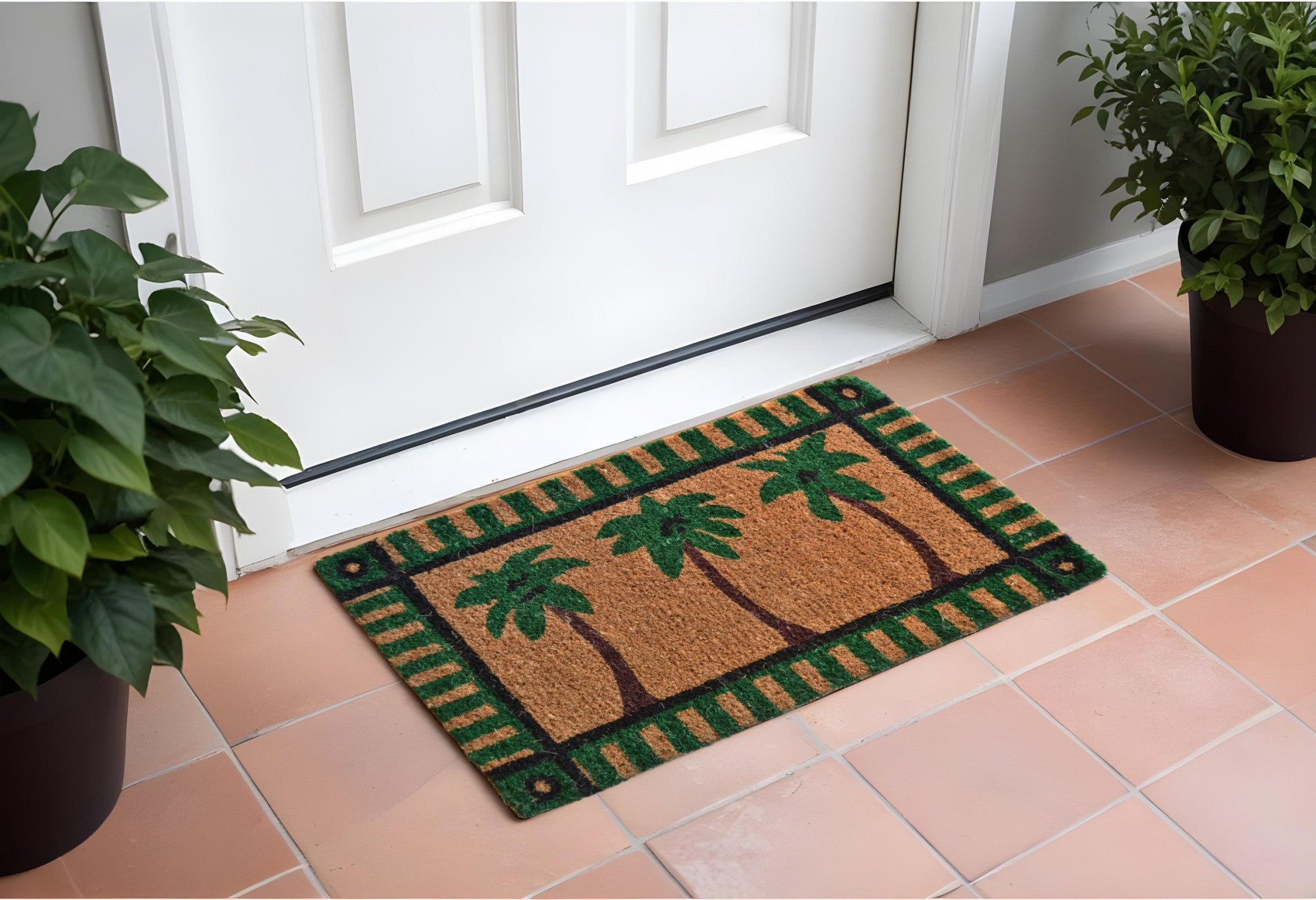 18'' X 30'' Brown and Green Coir Palm Tree Outdoor Door Mat