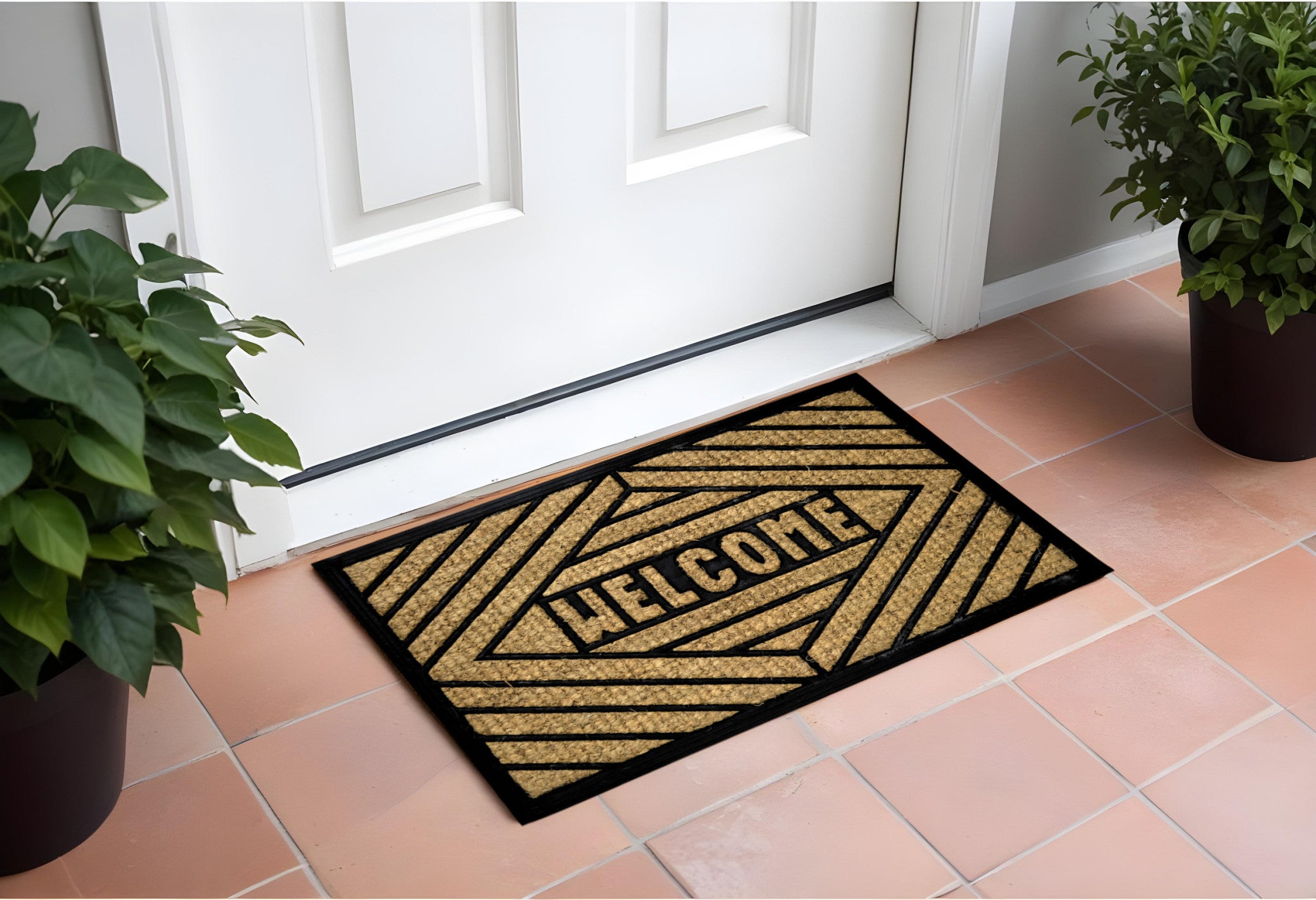 18'' X 30'' Brown and Black Rubber Welcome Outdoor Door Mat