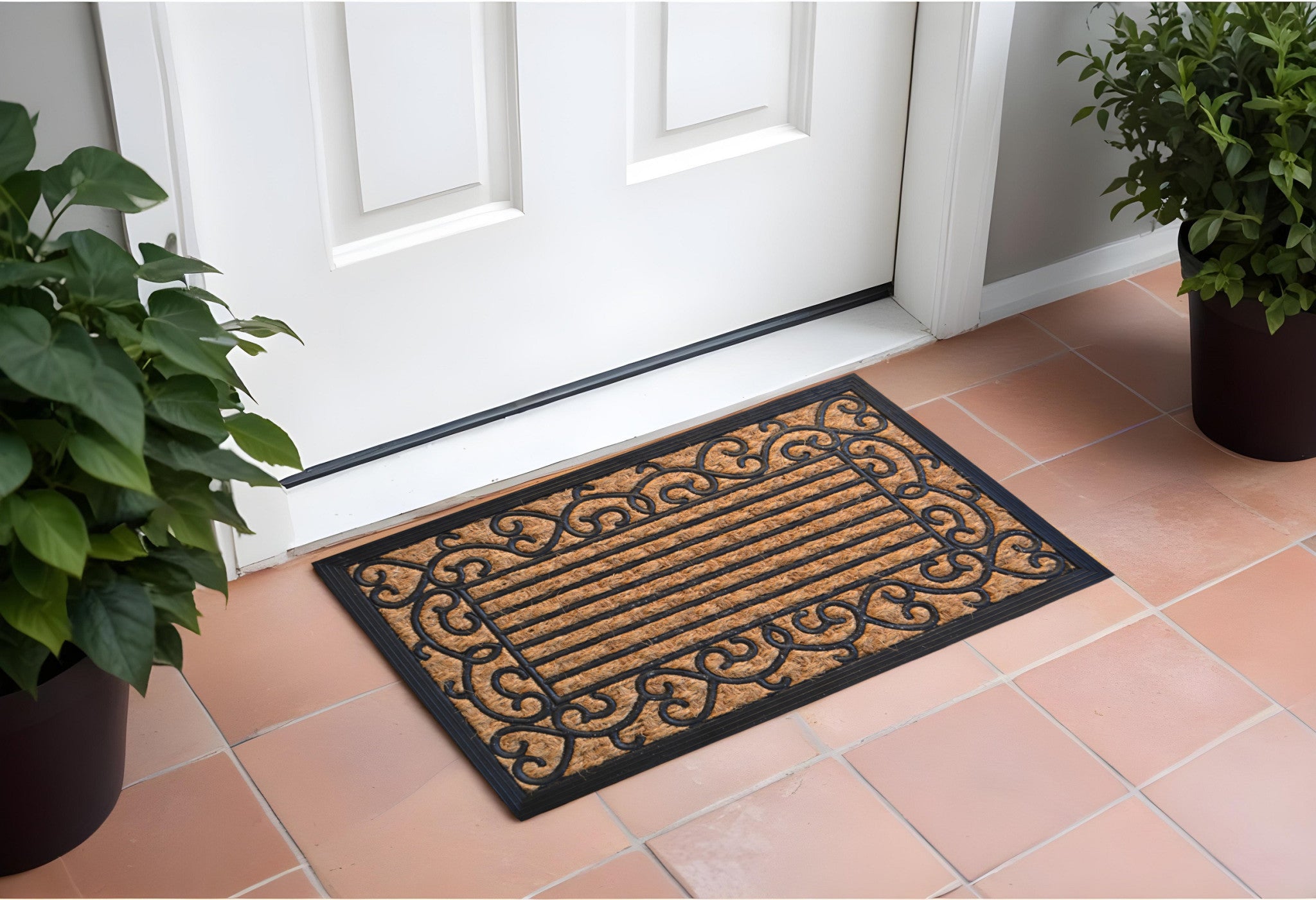 18'' X 30'' Brown and Black Rubber Scrollwork Outdoor Door Mat
