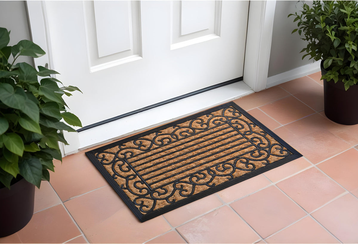 18'' X 30'' Brown and Black Rubber Scrollwork Outdoor Door Mat