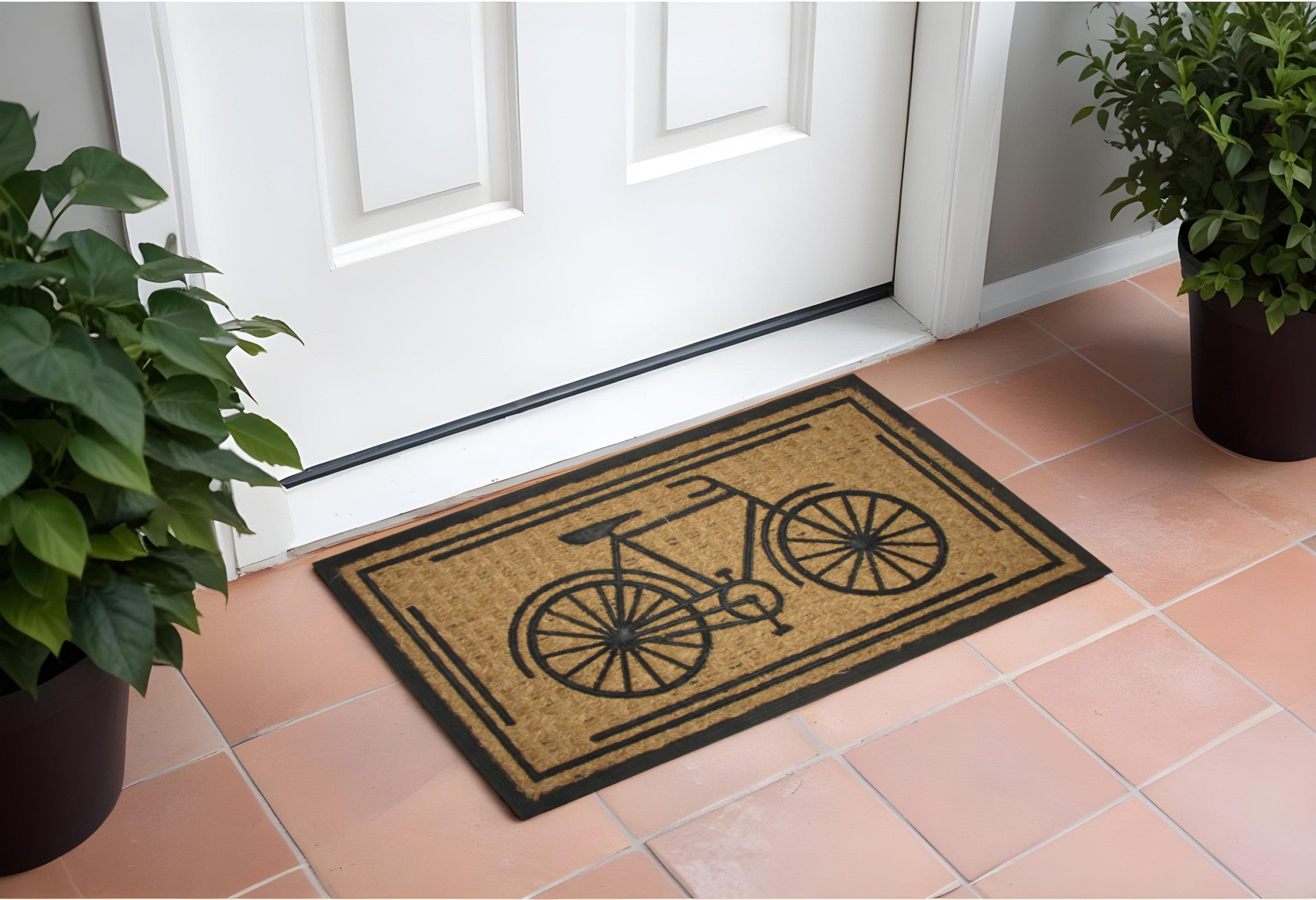 18'' X 30'' Brown and Black Rubber And Coir Bicycle Outdoor Door Mat