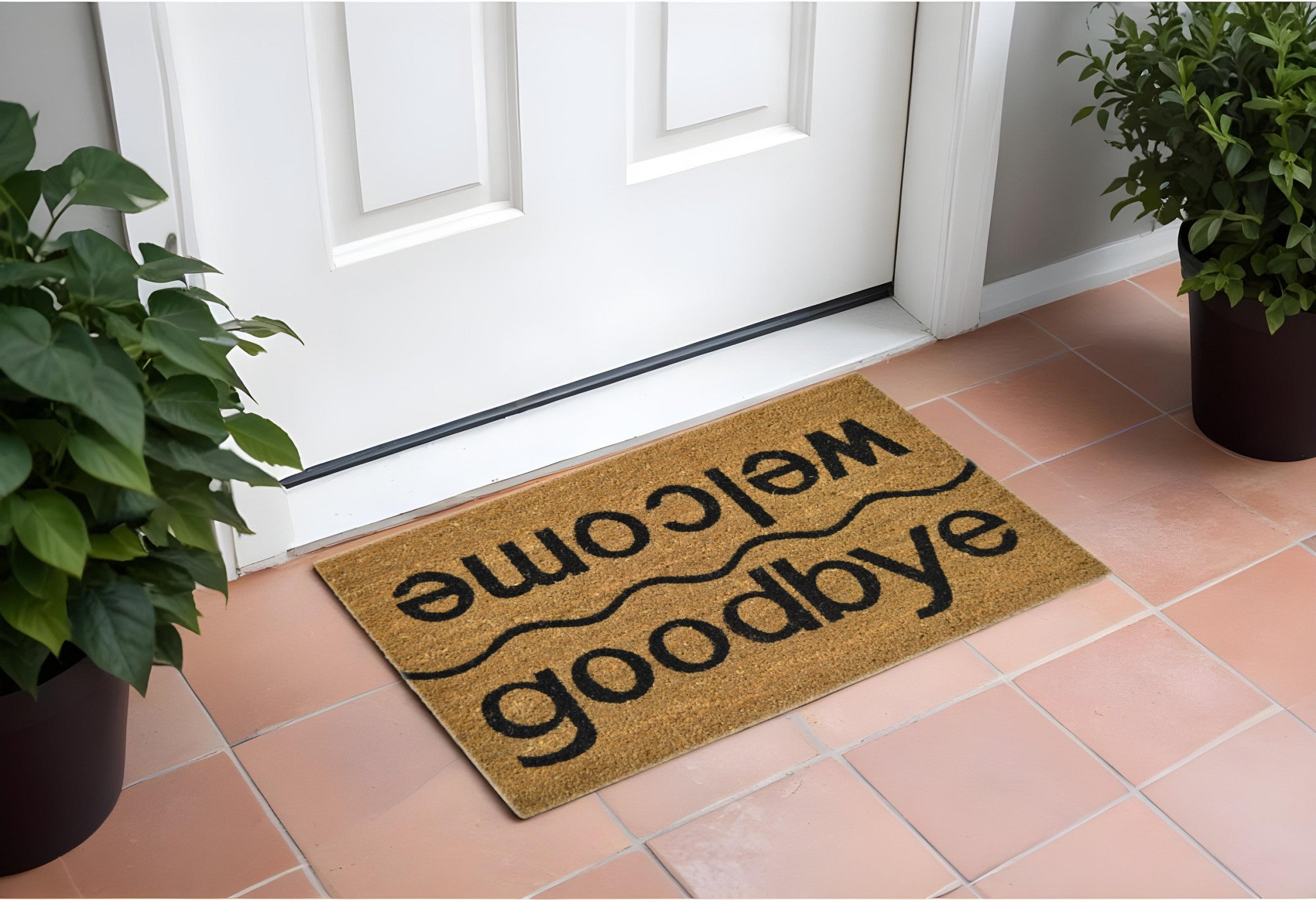 18'' X 30'' Brown and Black Coir Welcome Good Bye Outdoor Door Mat