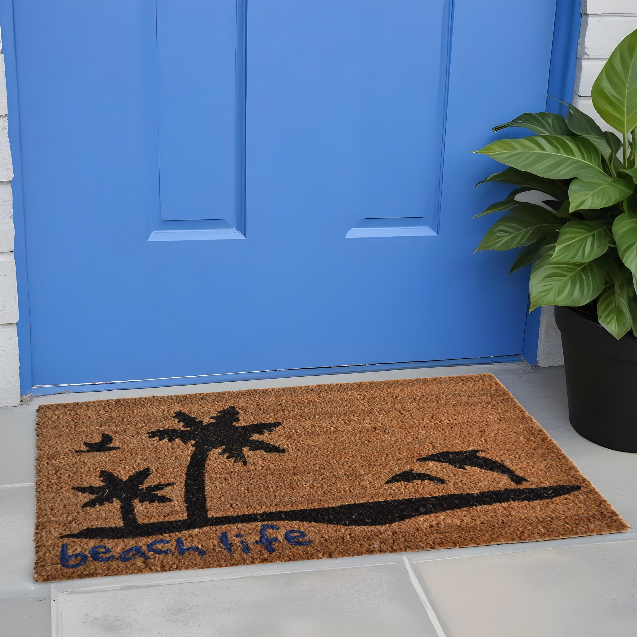 18'' X 30'' Brown and Black Coir Tropical Beach Life Outdoor Door Mat