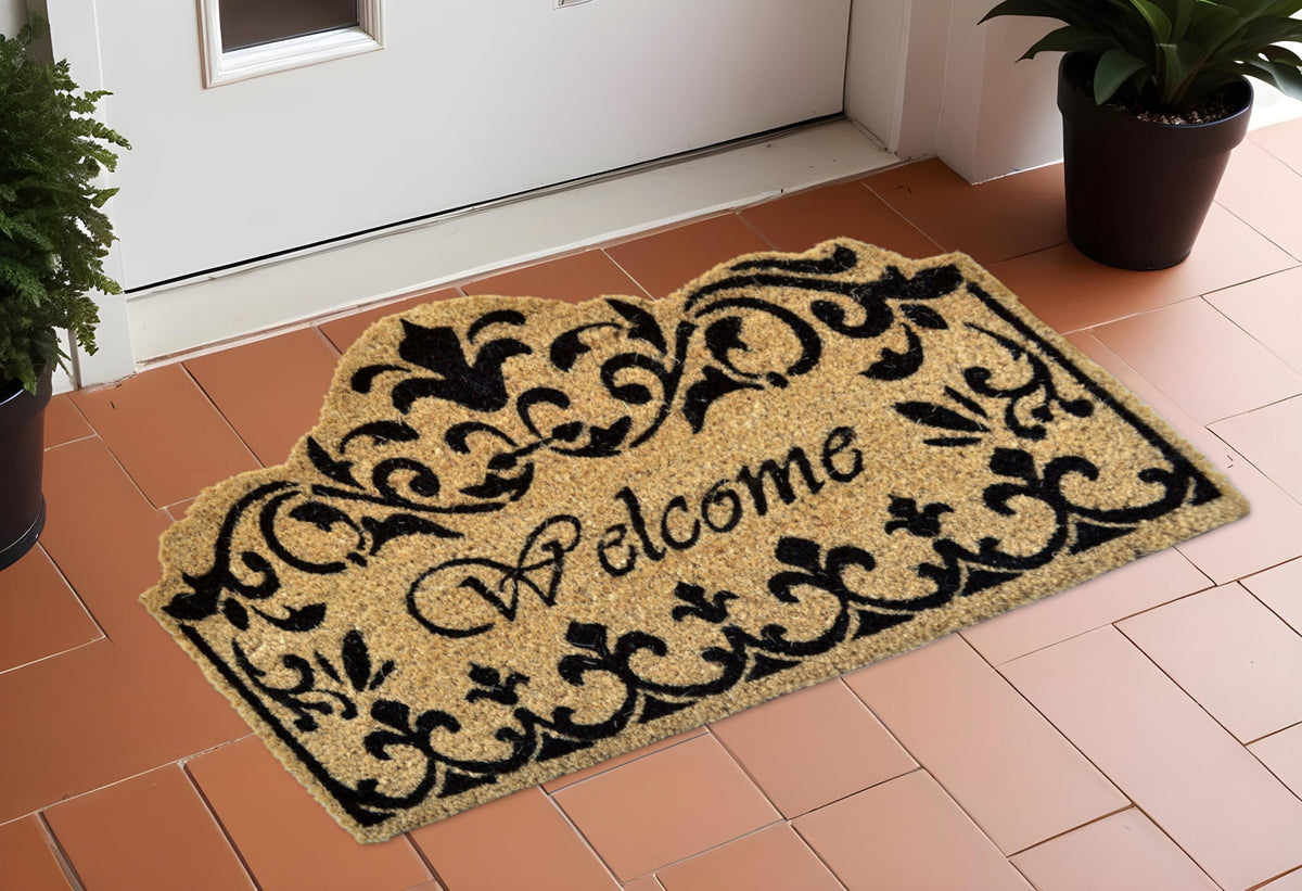 18'' X 30'' Brown and Black Coir Scrollwork Welcome Outdoor Door Mat