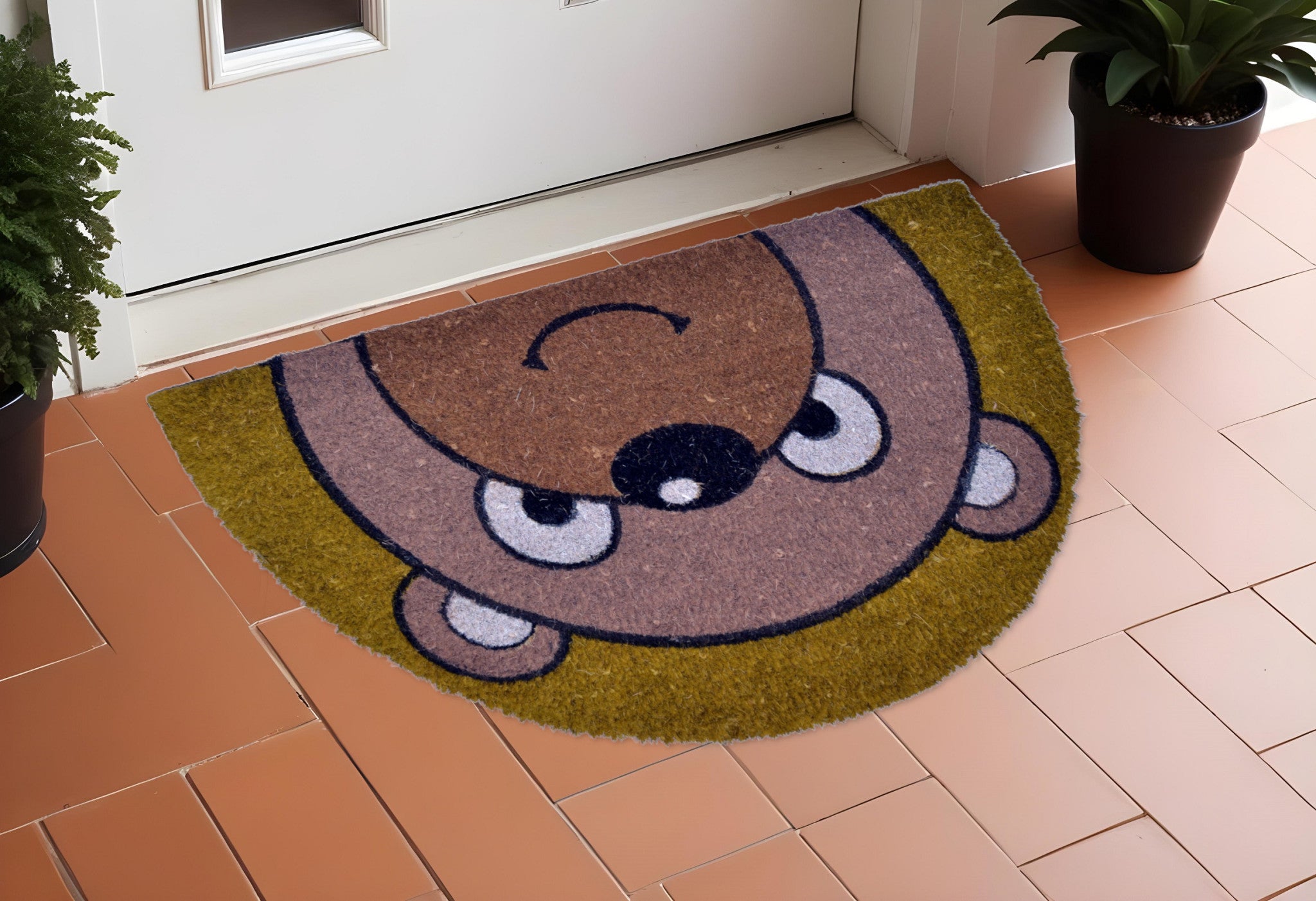 18'' X 30'' Brown Coir Bear Outdoor Semi Circle Fall Door Mat