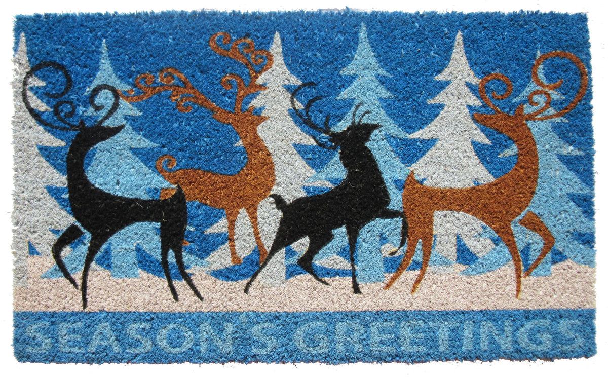 18'' X 30'' Blue Coir Deer Seasons Greetings Outdoor Holiday Door Mat