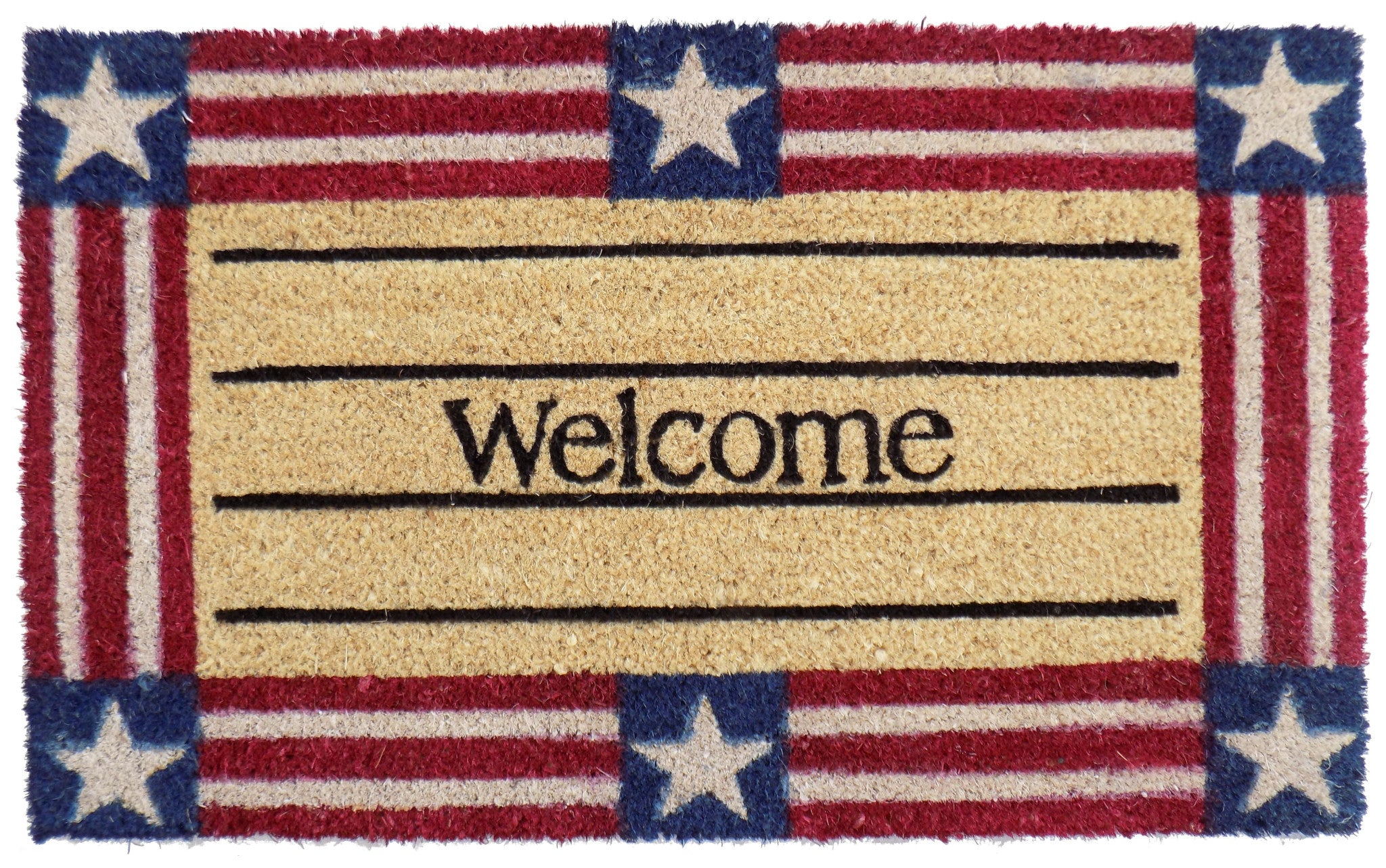18 X 30 Blue and Red Coir Star Welcome Outdoor Independence Day Door Mat