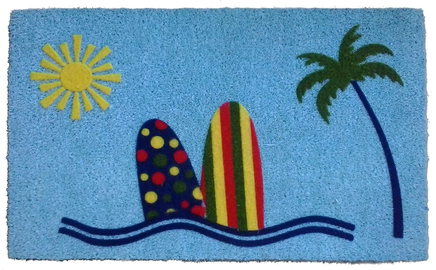 18'' X 30'' Blue and Green Coir Tropical Outdoor Door Mat