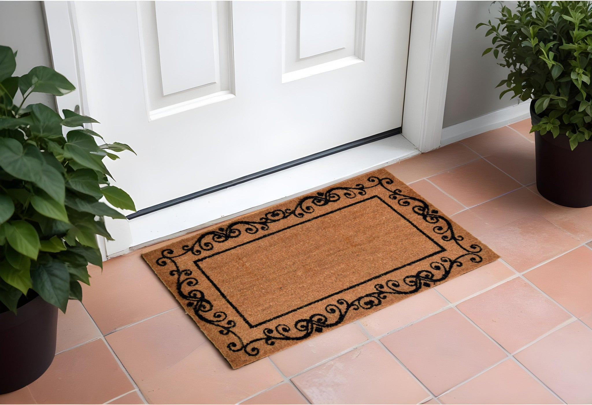 18'' X 30'' Brown and Black Coir Scrollwork Outdoor Door Mat