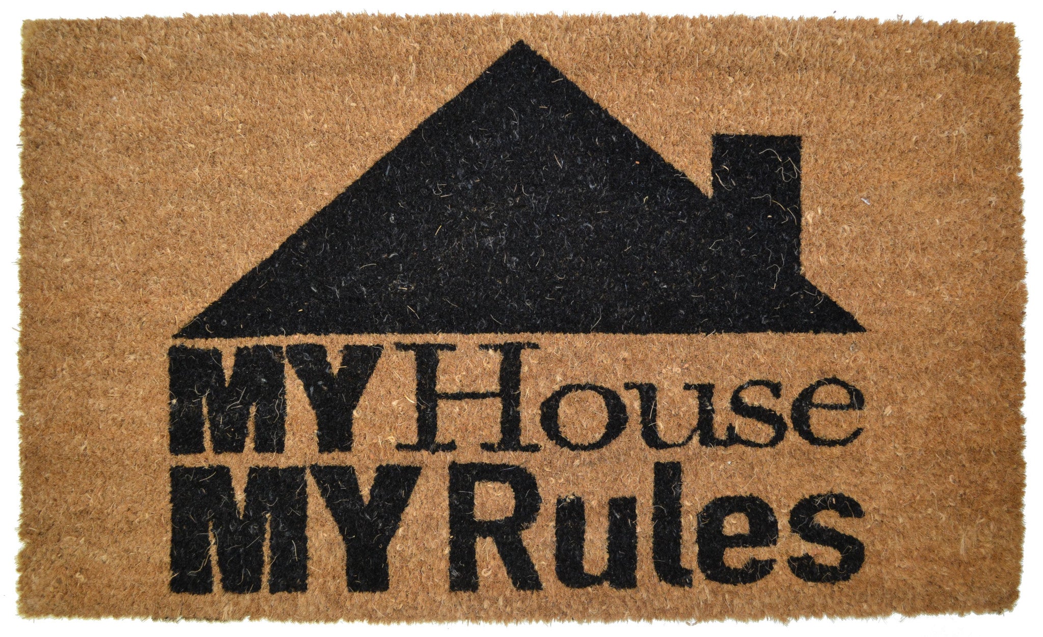 18'' X 30'' Brown and Black Coir My House My Rules Outdoor Door Mat