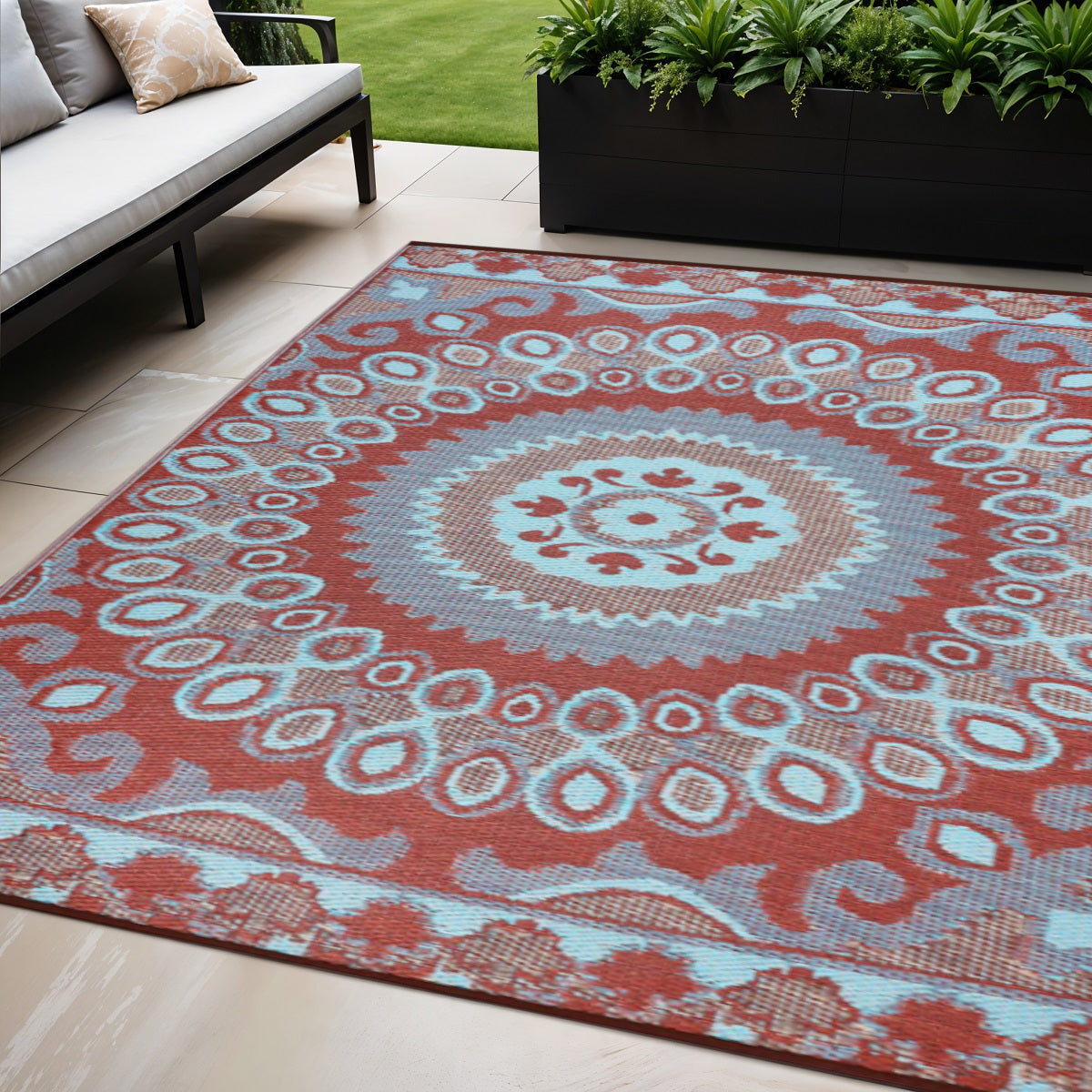 5' X 8' Brown Floral Indoor Outdoor Area Rug