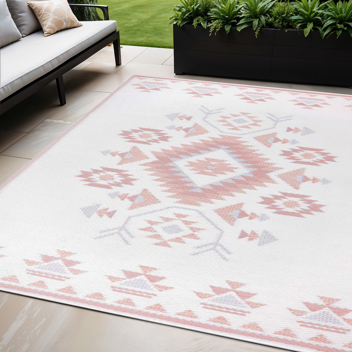 5' X 8' Orange Geometric Indoor Outdoor Area Rug