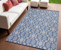 4' X 6' Blue Geometric Machine Braided Distressed Area Rug With UV Protection