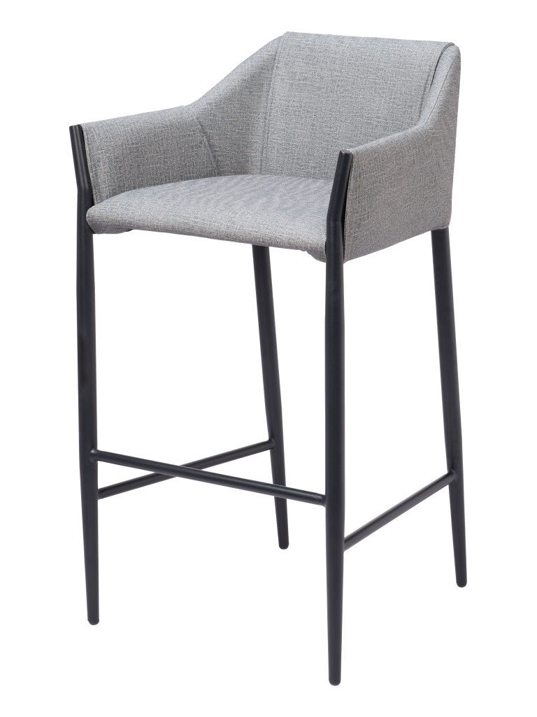 30'' Slate Gray And Black Fabric And Steel Bar Height Bar Chair