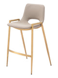 Set of Two 26'' Beige And Gold Faux Leather And Steel Low Back Counter Height Bar Chairs