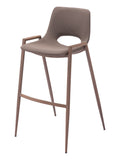 Set of Two 30'' Brown Faux Leather And Steel Low Back Bar Height Bar Chairs