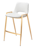 Set of Two 26'' White And Gold Faux Leather And Steel Low Back Counter Height Bar Chairs