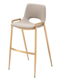 Set of Two 30'' Beige And Gold Faux Leather And Steel Low Back Bar Height Bar Chairs