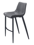 Set of Two 30'' Dark Gray And Black Faux Leather And Steel Bar Height Bar Chairs