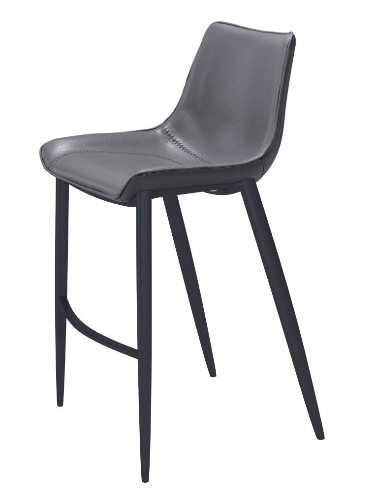 Set of Two 30'' Dark Gray And Black Faux Leather And Steel Bar Height Bar Chairs