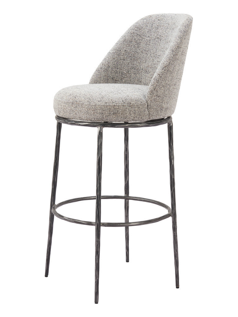 32'' Gray And Black Fabric And Steel Bar Height Swivel Bar Chair