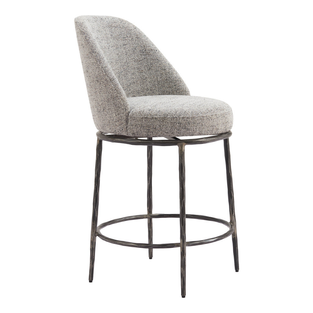24'' Gray and Black Fabric and Steel Counter Height Swivel Bar Chair