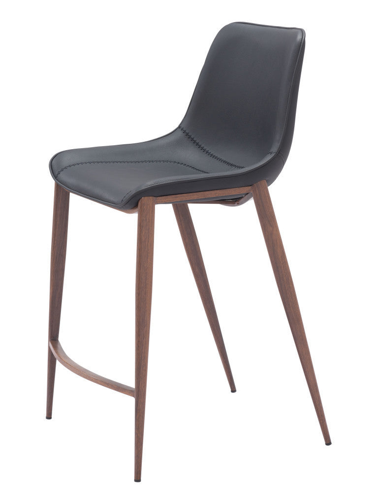 Set of Two 26'' Black And Brown Faux Leather And Steel Counter Height Bar Chairs