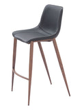 Set of Two 30'' Black And Brown Faux Leather And Steel Bar Height Bar Chairs