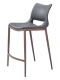 Set of Two 25'' Dark Gray and Brown Faux Leather and Steel Low Back Counter Height Bar Chairs