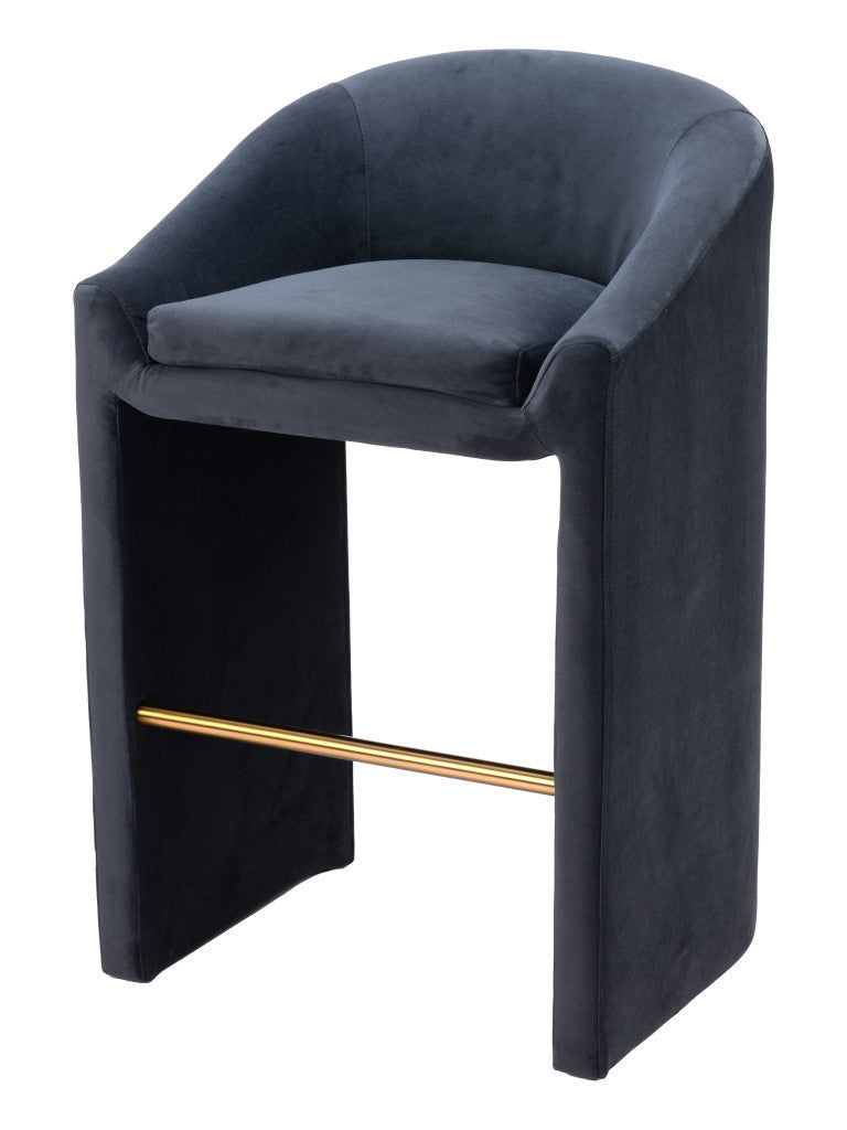 30'' Gray And Gold Velvet And Steel Low Back Bar Height Bar Chair
